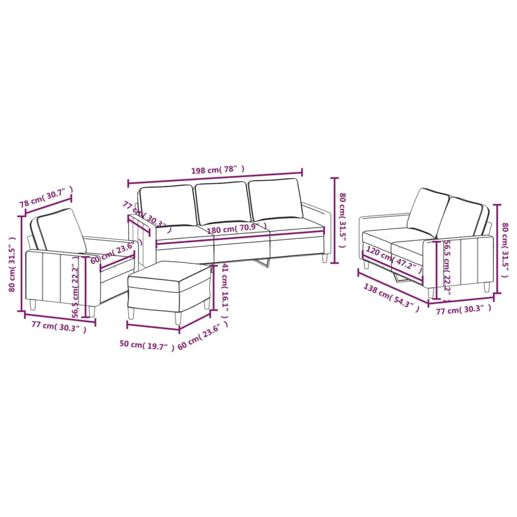 Set de canapele cu perne, 4 piese, gri deschis, catifea