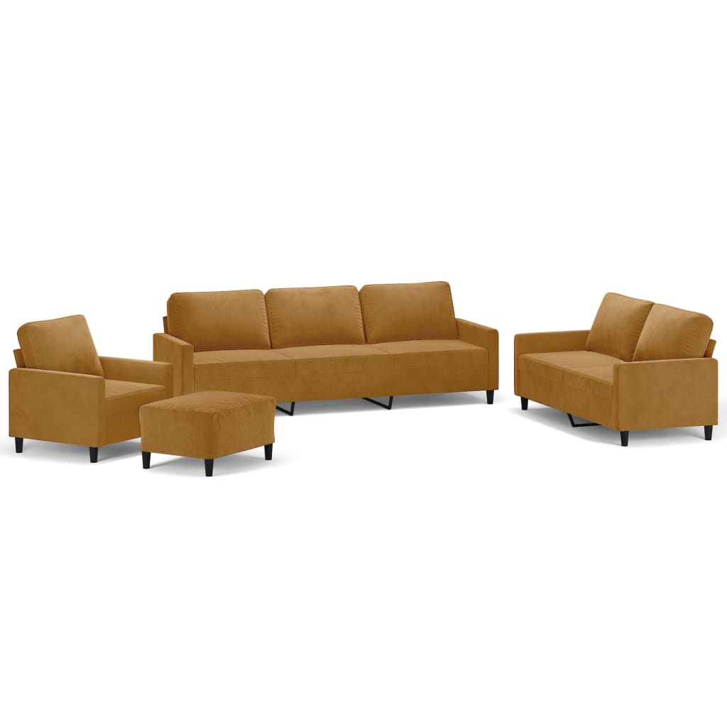 Set de canapele cu perne, 4 piese, maro, catifea