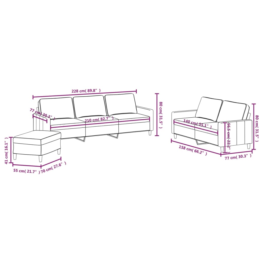 Set canapea cu perne, 3 piese, roșu vin, catifea