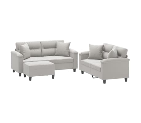 vidaXL 3-tlg. Sofagarnitur mit Kissen Hellgrau Mikrofasergewebe