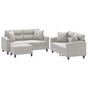 vidaXL 3-tlg. Sofagarnitur mit Kissen Hellgrau Mikrofasergewebe