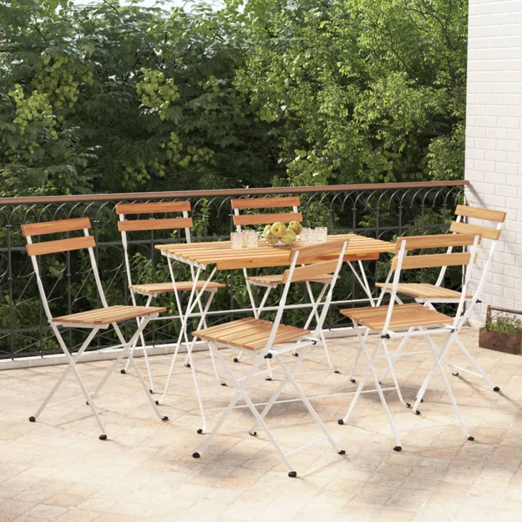 vidaXL 7-tlg. Bistro-Set Klappbar Massivholz Akazie und Stahl