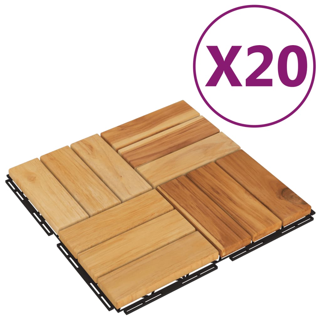 Plăci de pardoseală, 20 buc., 30×30 cm, lemn masiv de tec