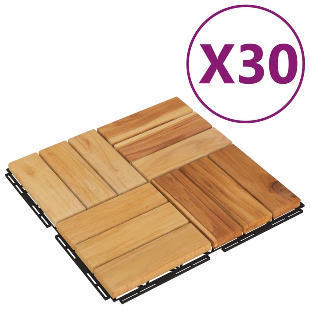 Plăci de pardoseală, 30 buc., 30×30 cm, lemn masiv de tec