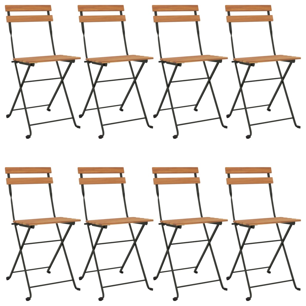 Image of vidaXL Folding Bistro Chairs 8 pcs Solid Wood Teak and Steel
