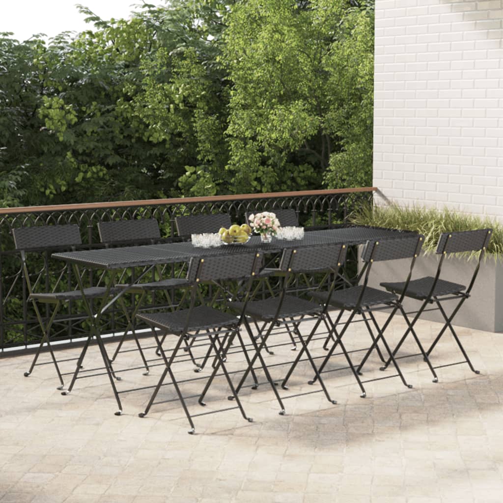 vidaXL Folding Bistro Chairs 8 pcs Black Poly Rattan and Steel