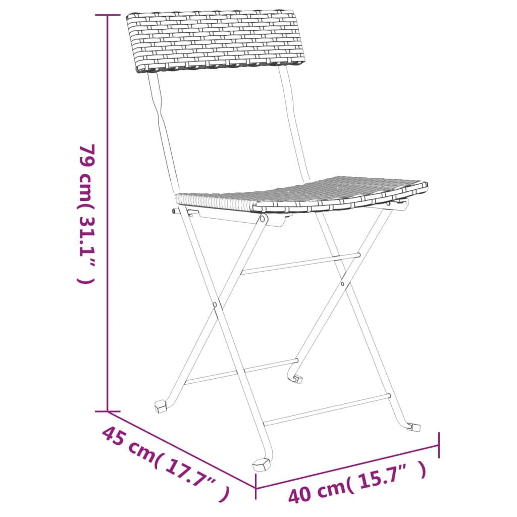 imagem de vidaXL Cadeiras de bistrô dobráveis 4 pcs vime PE e aço castanho10