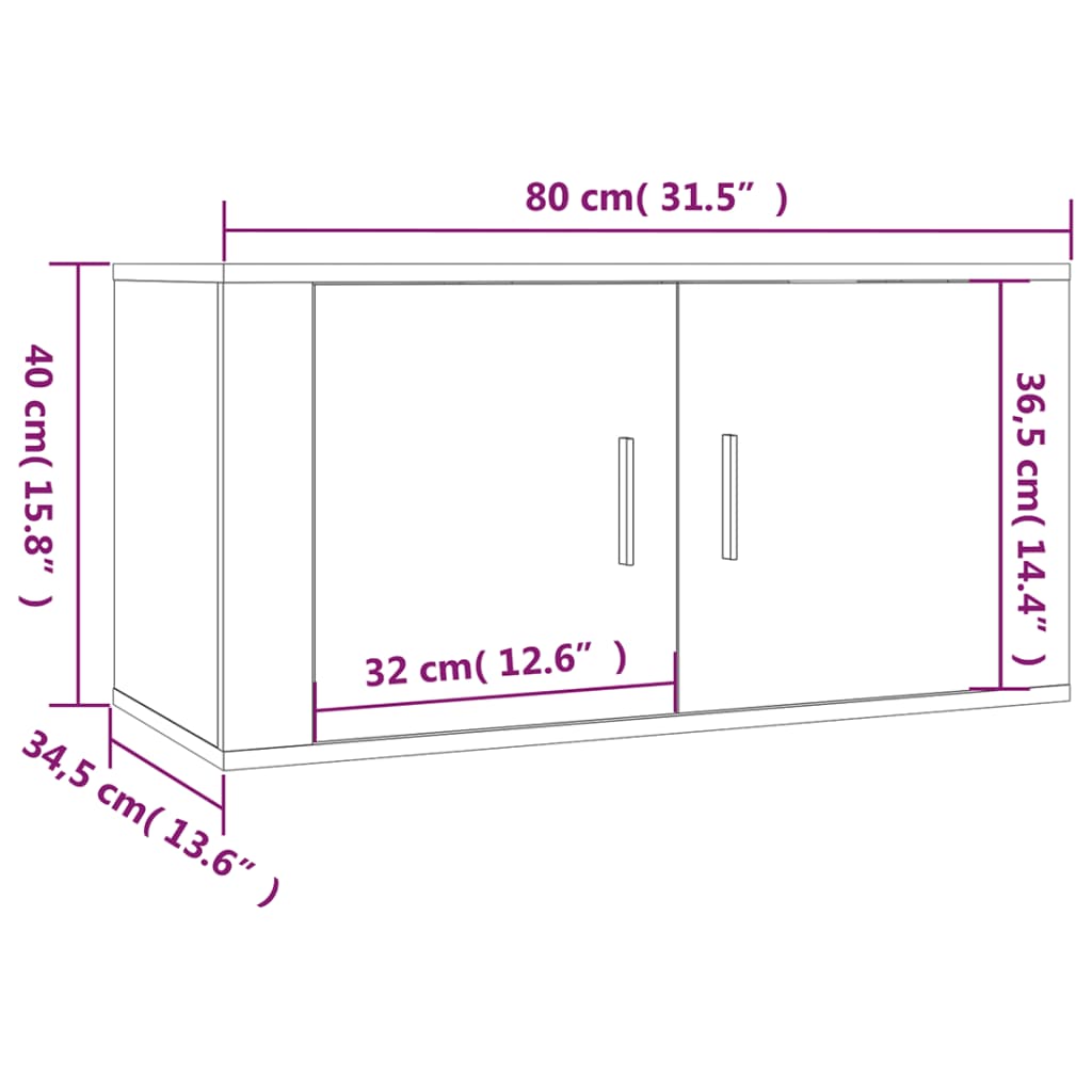 Dulap TV montat pe perete, stejar fumuriu, 80x34,5x40 cm