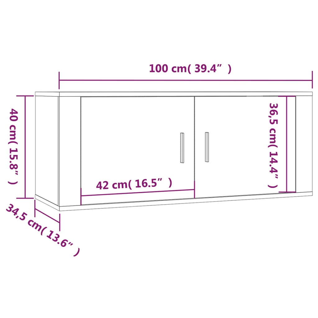 Dulap TV montat pe perete, negru, 100×34,5×40 cm