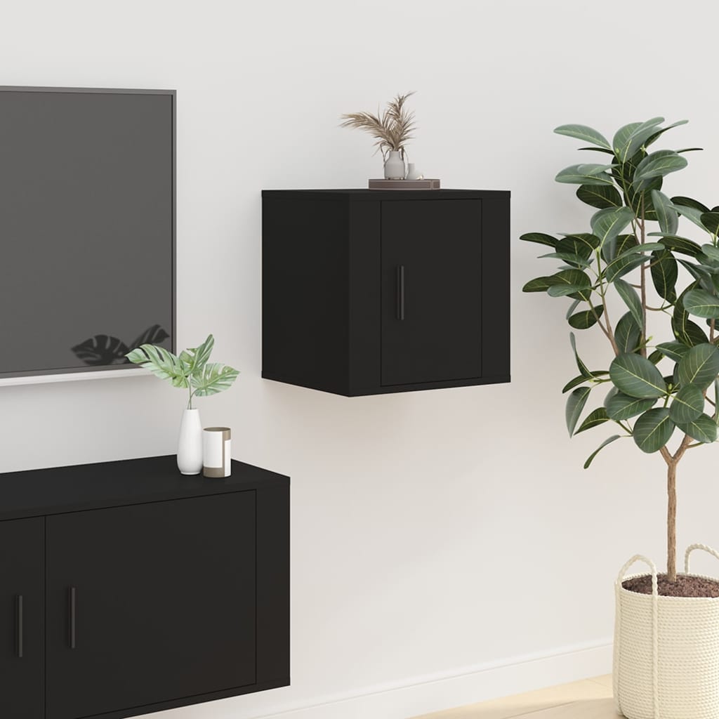 2 db fekete falra szerelhető TV-szekrény 40 x 34,5 x 40 cm