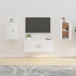 Stenska TV omarica 2 kosa visok sijaj bela 40x34,5x60 cm