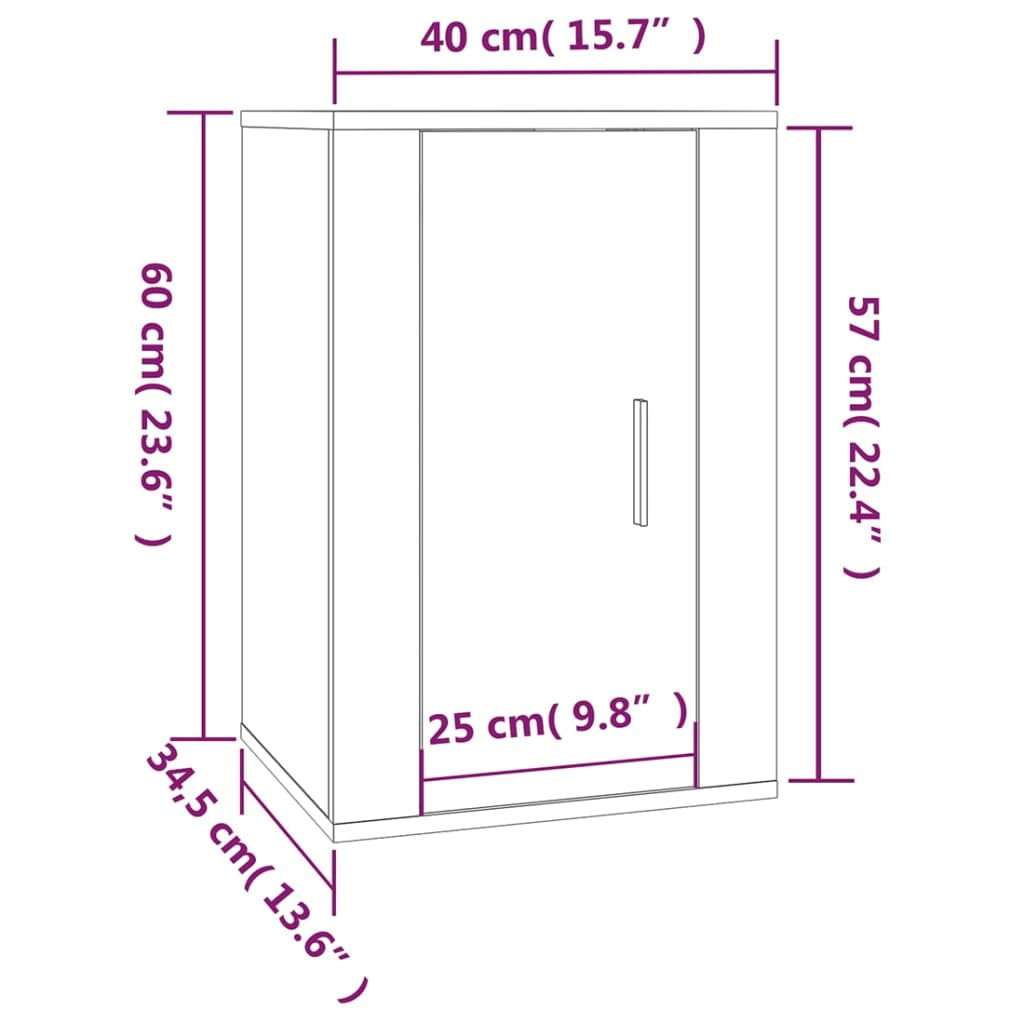 Dulap TV montat pe perete, gri beton, 40x34,5x60 cm