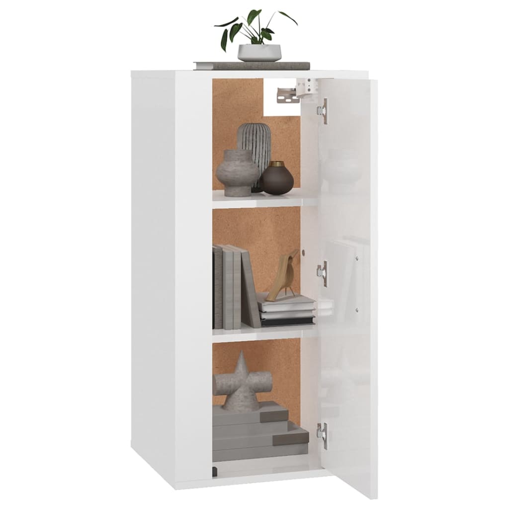 vidaXL Dulap TV montat pe perete, alb extralucios, 40x34,5x80 cm