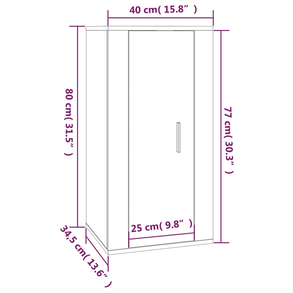 Dulap TV montat pe perete, stejar fumuriu, 40x34,5x80 cm