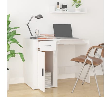 vidaXL Desk High Gloss White 100x49x75 cm Engineered Wood