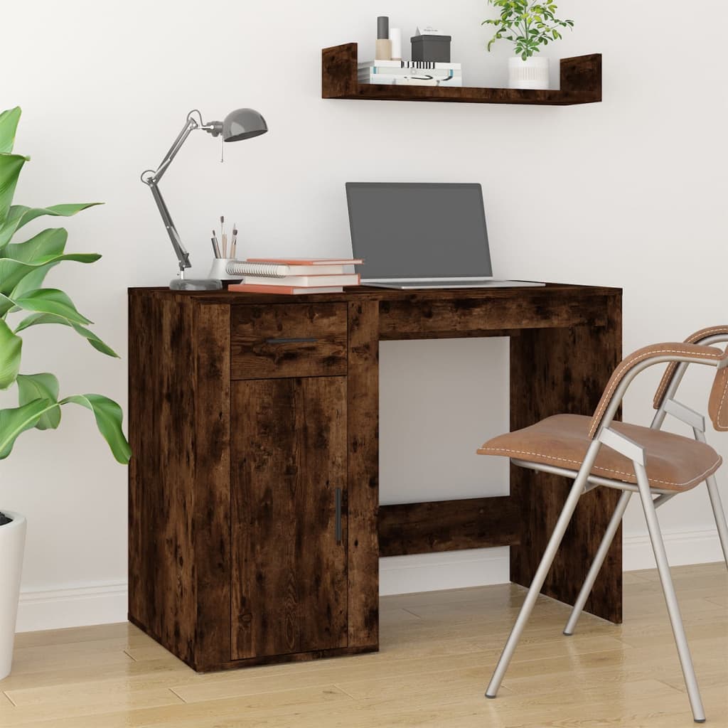 vidaXL skrivebord 100x49x75 cm konstrueret træ røget egetræsfarve