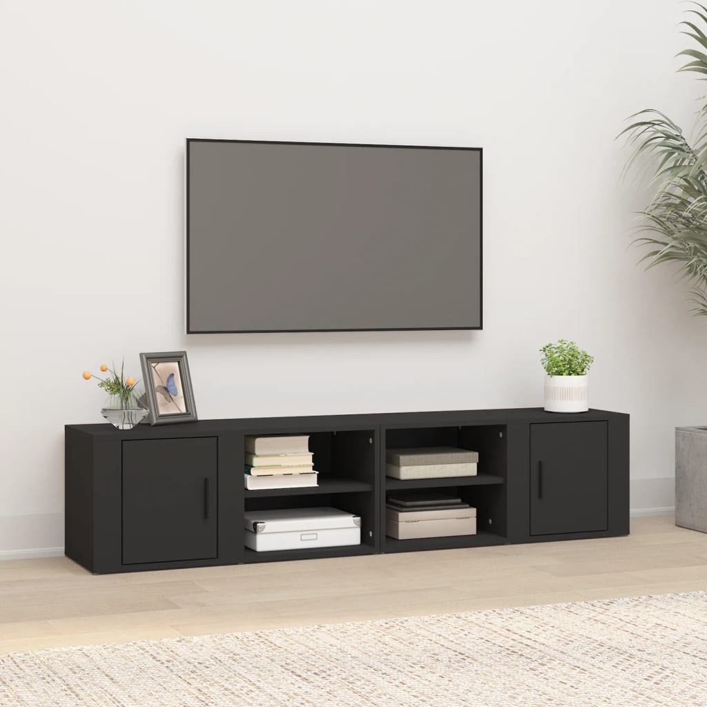 vidaXL Comode TV, 2 buc., negru, 80x31,5x36 cm, lemn prelucrat
