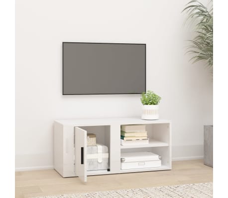 vidaXL Meuble TV Blanc brillant 80x31,5x36 cm Bois d'ing&eacute;nierie
