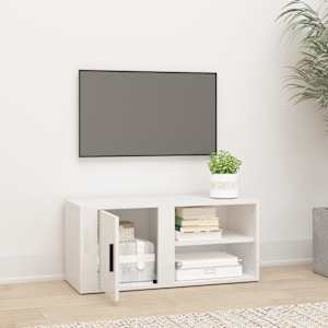vidaXL Meuble TV Blanc brillant 80x31,5x36 cm Bois d'ing&eacute;nierie