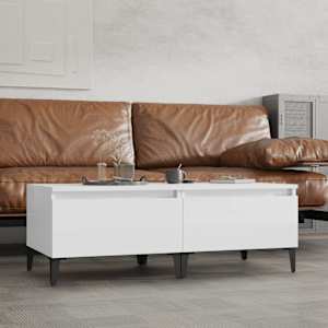 Stranska mizica 2 kosa visok sijaj bela 50x46x35 cm inžen. les