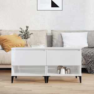 Stranska mizica 2 kosa visok sijaj bela 50x46x50 cm inžen. les