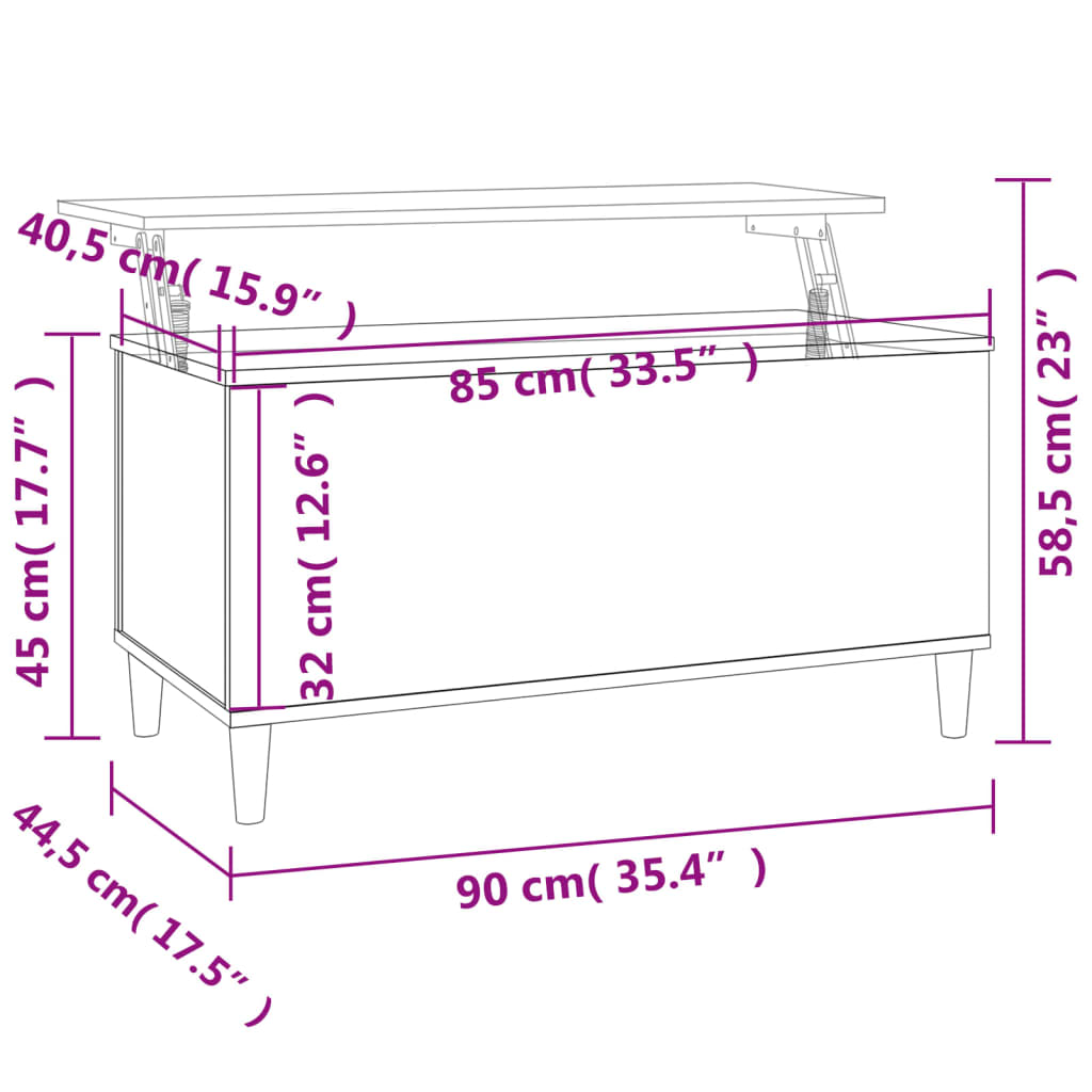 betonszürke szerelt fa dohányzóasztal 90x44,5x45 cm