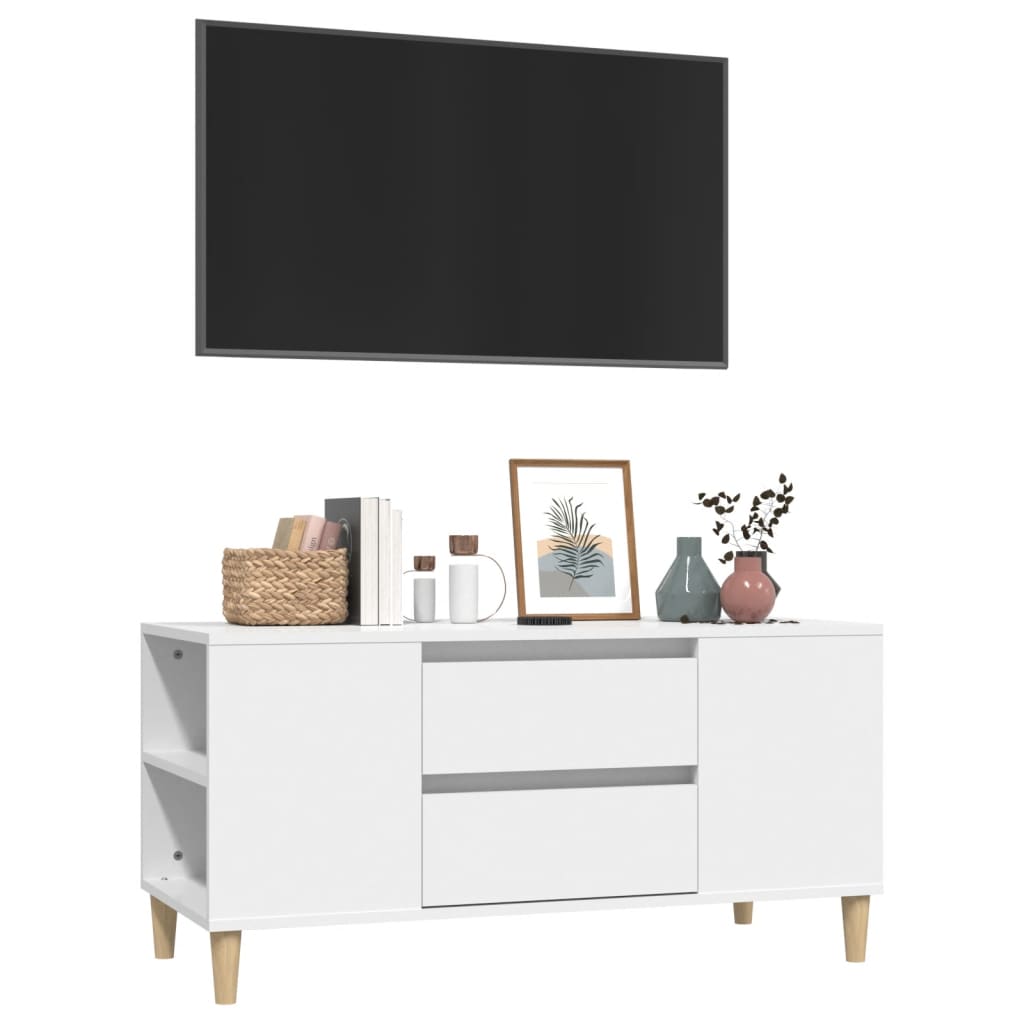 Szafka pod TV, biała, 102x44,5x50 cm, materiał drewnopochodny