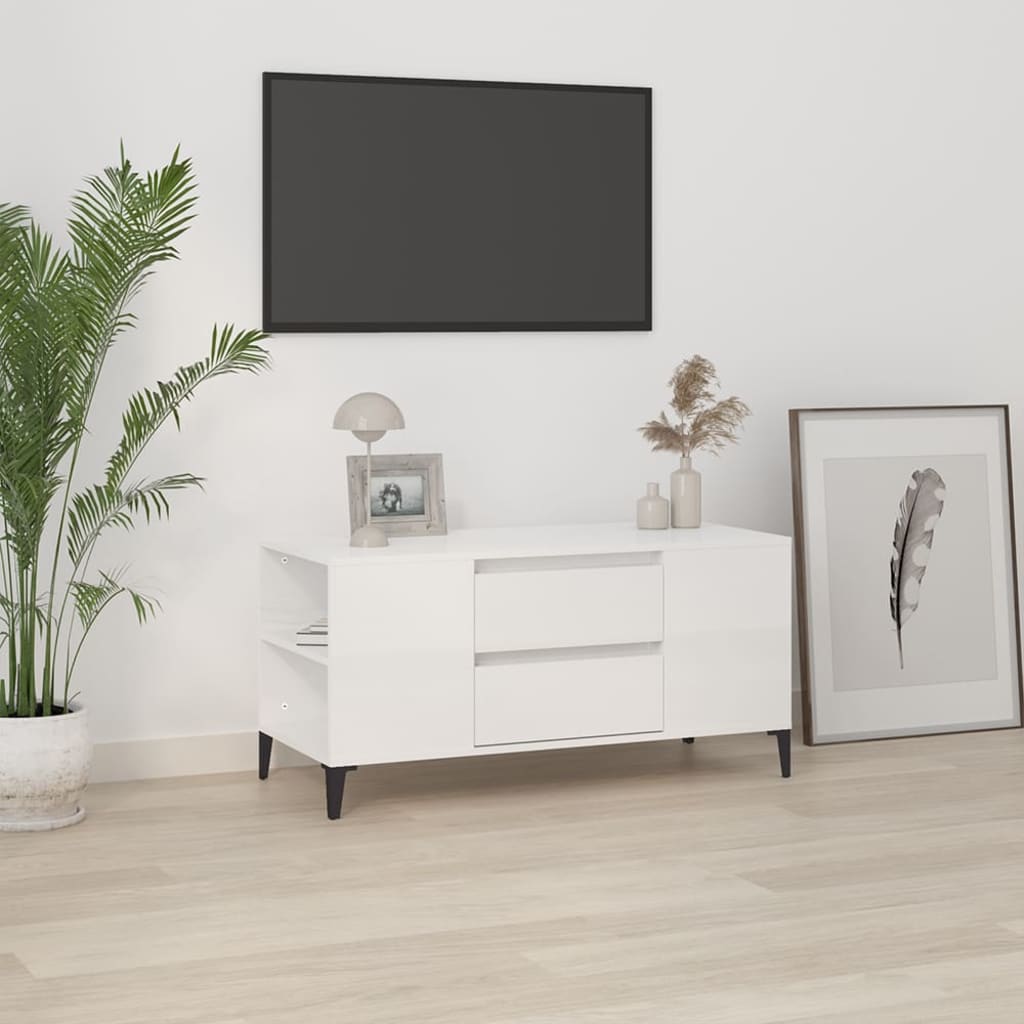 vidaXL TV-taso korkeakiilto valkoinen 102×44,5×50 cm tekninen puu