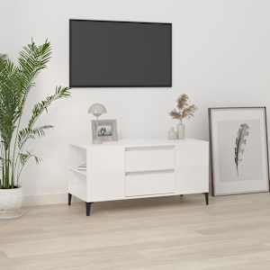 TV omarica visok sijaj bela 102x44,5x50 cm inženirski les
