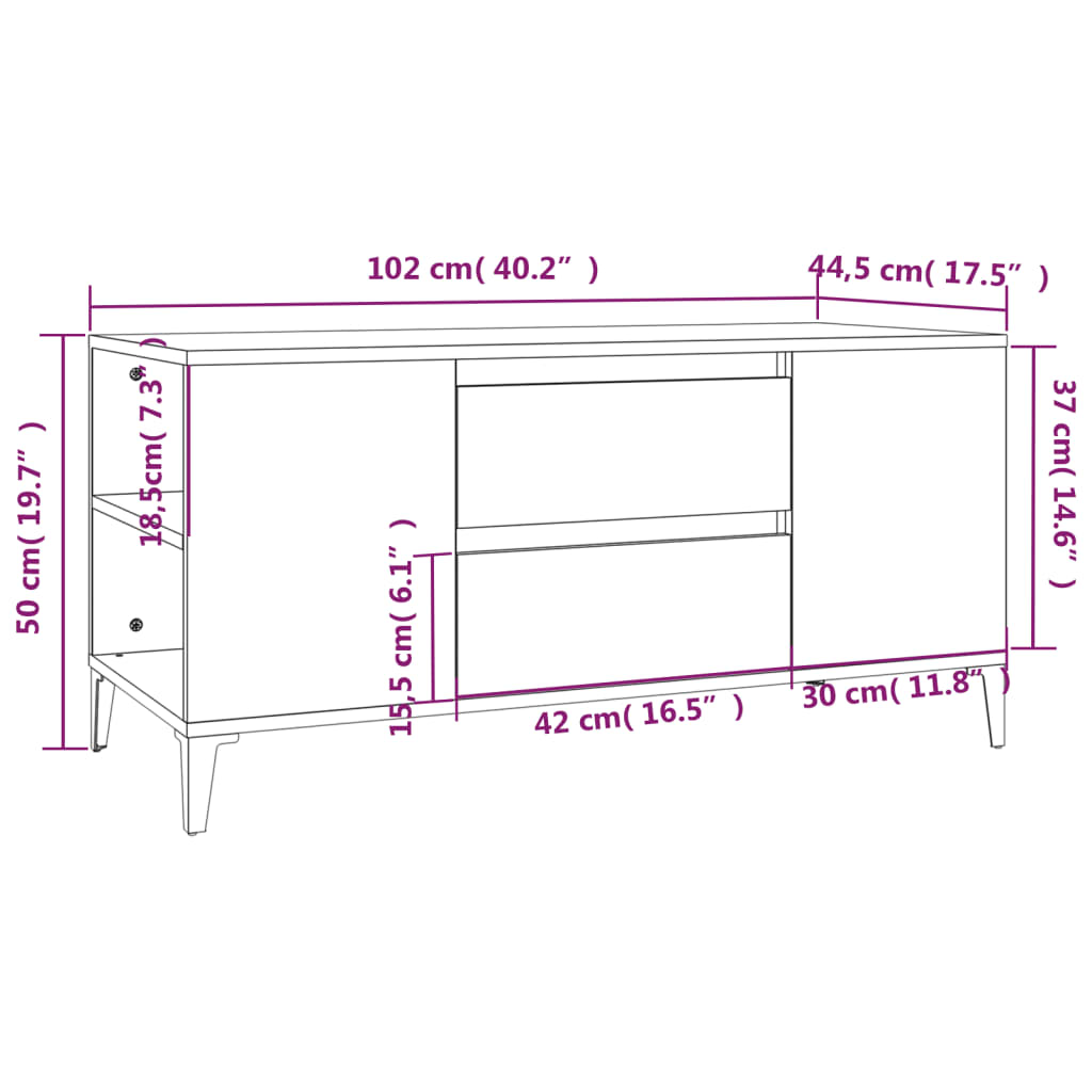 Comodă TV, gri beton, 102x44,5x50 cm, lemn prelucrat