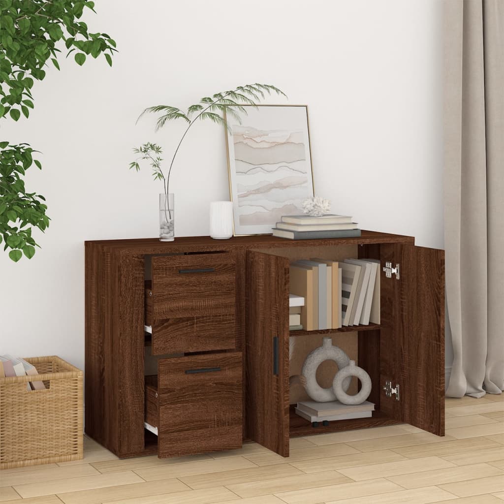 vidaXL Dressoir 100x33x59,5 cm bewerkt hout bruin eikenkleur afbeelding