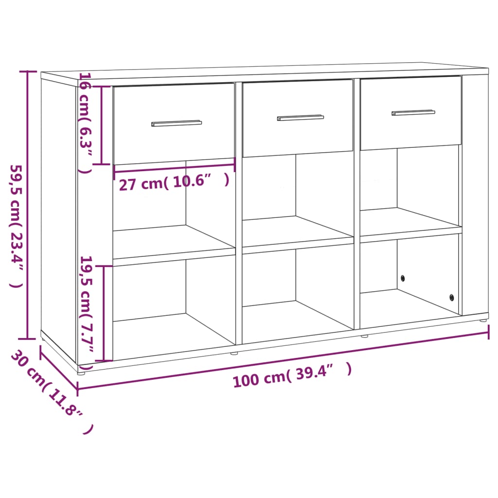 Komoda bela 100x30x59,5 cm inženirski les