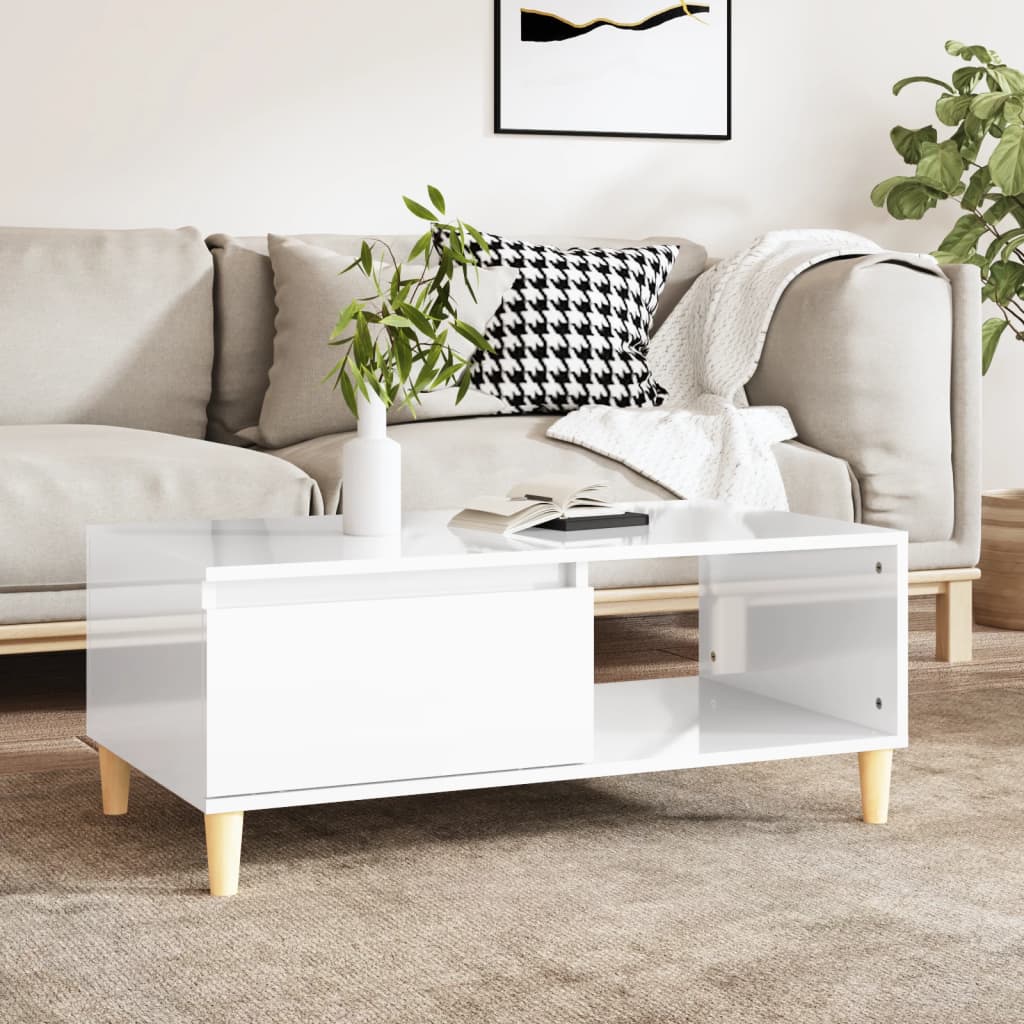 vida XL Couchtisch Hochglanz-Weiß 90x 50x 36,5 cm Holzwerkstoff