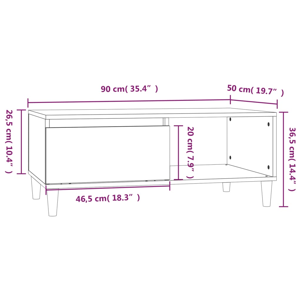 Stolić za kavu boja sivog hrasta 90x50x36,5cm konstruirano drvo