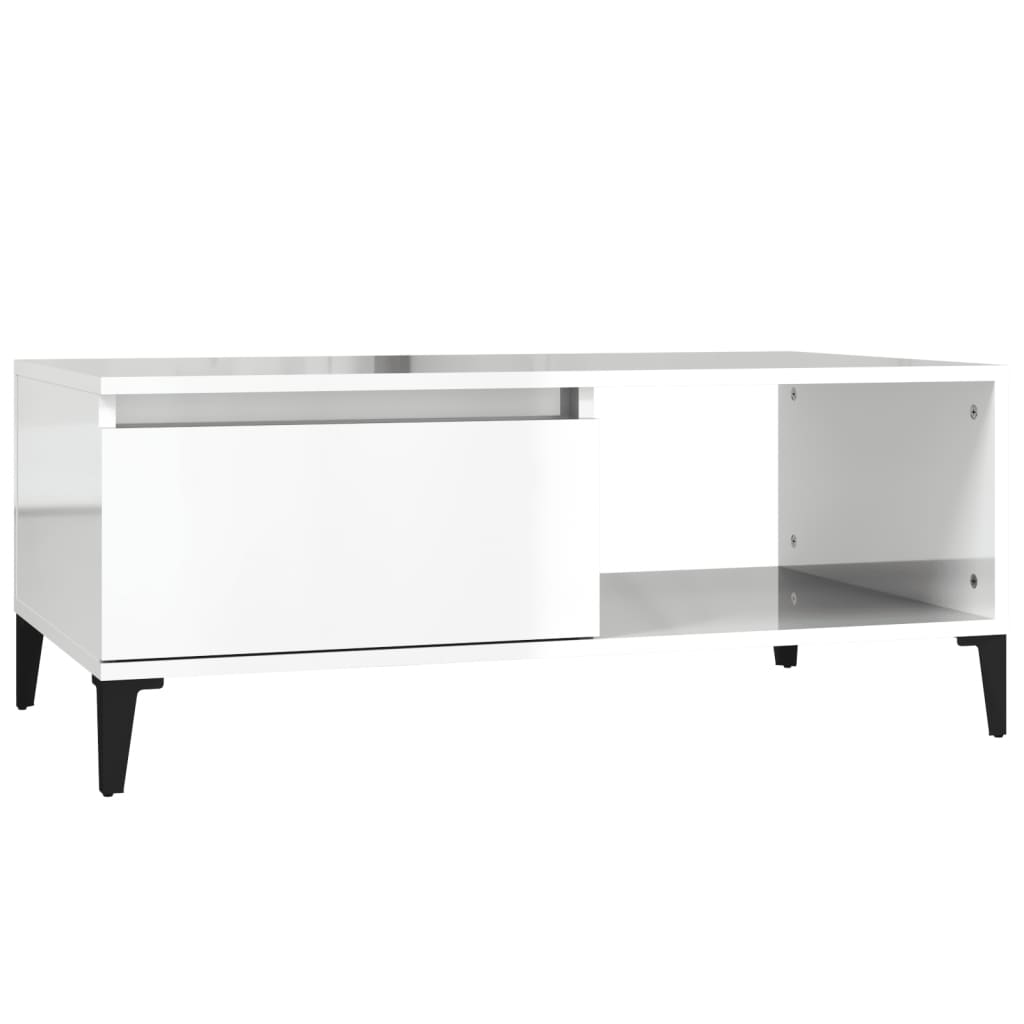 vidaXL Konferenční stolek bílý s leskem 90x50x36,5 cm kompozitní dřevo