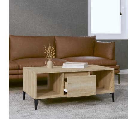 vidaXL Salontafel 90x50x36,5 cm bewerkt hout sonoma eikenkleurig