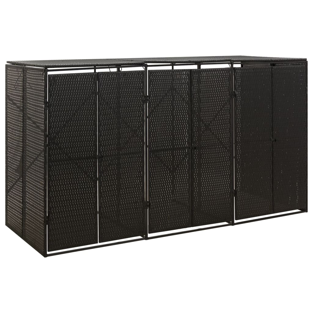 vidaXL Přístřešek na tři popelnice černý 207 x 80 x 117 cm polyratan