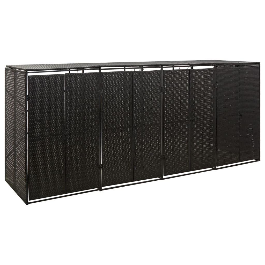 vidaXL Přístřešek na čtyři popelnice černý 274 x 80 x 117 cm polyratan