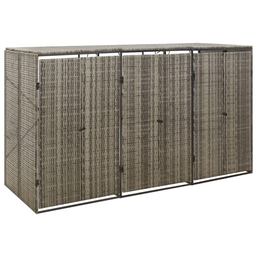vidaXL Přístřešek na tři popelnice šedý 207 x 80 x 117 cm polyratan
