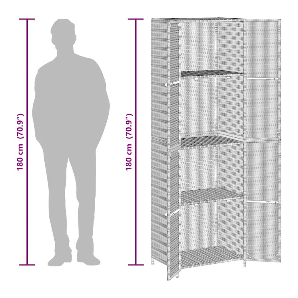 Garden Storage Cabinet 59x40x180 cm Poly Rattan Organiser Black/Grey vidaXL - Picture 14 of 26