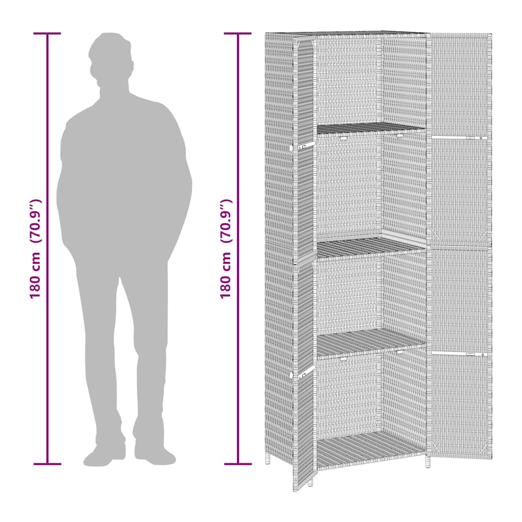Garden Storage Cabinet 59x40x180 cm Poly Rattan Organiser Black/Grey vidaXL - Picture 26 of 26