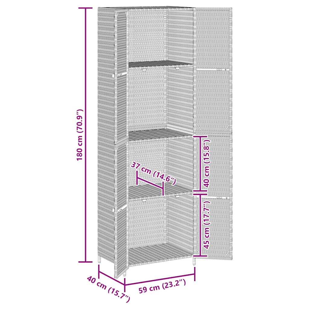 Garden Storage Cabinet 59x40x180 cm Poly Rattan Organiser Black/Grey vidaXL - Picture 25 of 26