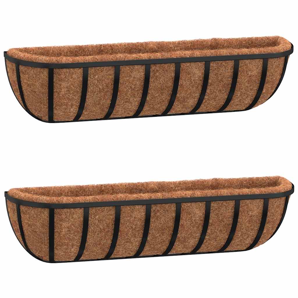 vidaXL Nástěnné žlaby 2 ks s kokosovou vložkou černé 61x19x16 cm ocel