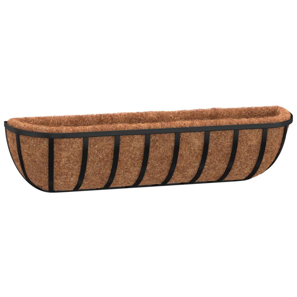 vidaXL Wandbakken 2 st met kokosvezel 76x21x16 cm staal zwart afbeelding