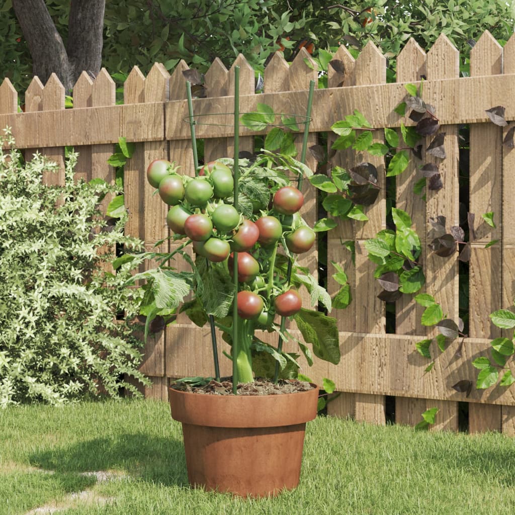 vidaXL Suportes p/ plantas de jardim c/ 3 anéis 5 pcs 45 cm aço verde