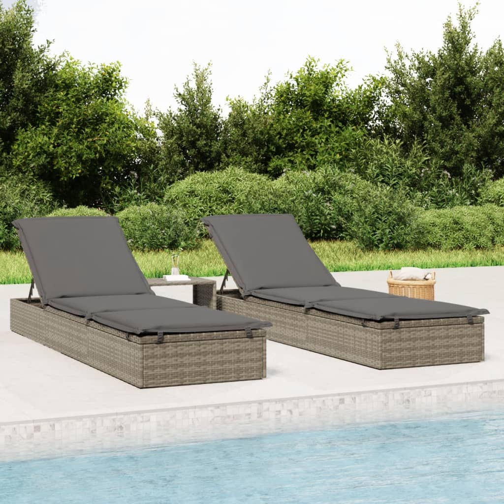 vidaXL Sonnenliege 1 Stk. mit Auflage Grau 201x55x62 cm Poly Rattan