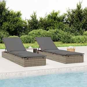 Ležalnik 1 kos z blazino siv 201x55x62 cm poli ratan