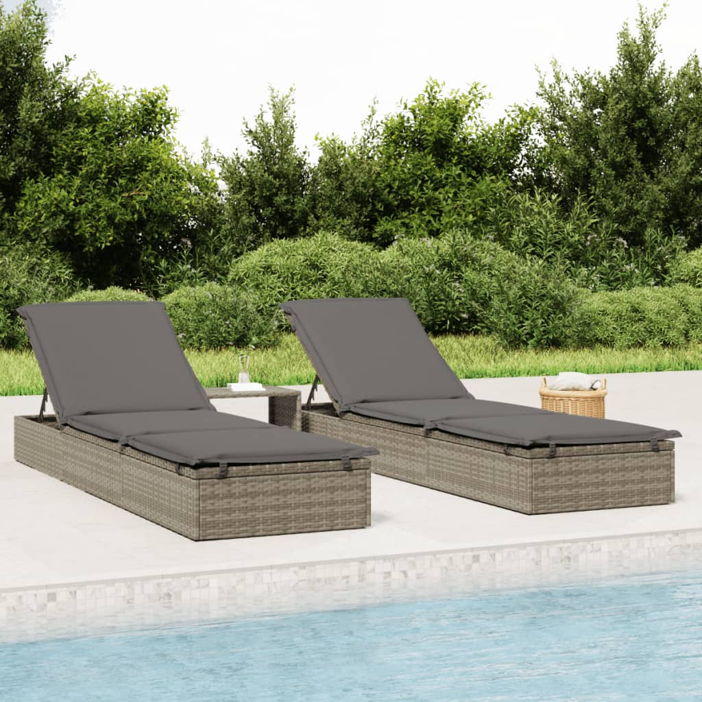 Sonnenliege mit Tisch Grau Poly Rattan