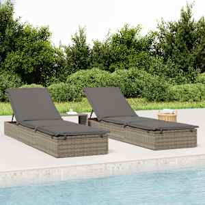 Ležalnik 1 kos z mizo siv poli ratan