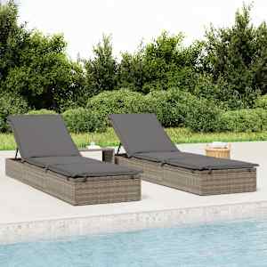 Vrtni ležalnik 2 kosa z mizo siv poli ratan